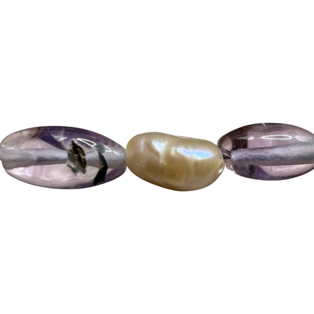 Artisan Venetian Glass Silver Foil Square Bead & Freshwater Pearl Necklace 19" - Picture 7 of 15